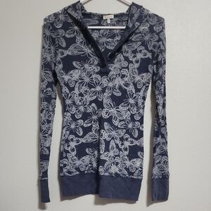 Womens Maurices Dark Blue Floral Hoodie Button Top Size M